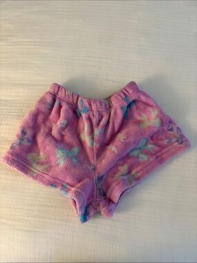 Girls Plush Pink Bow-Print Lounge Shorts